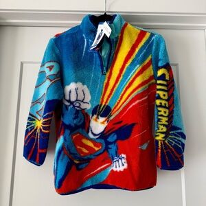 NWT-Boys Superman Sherpa Quarter Zip w/ Pockets Sz L (10/12) Cozy Warm